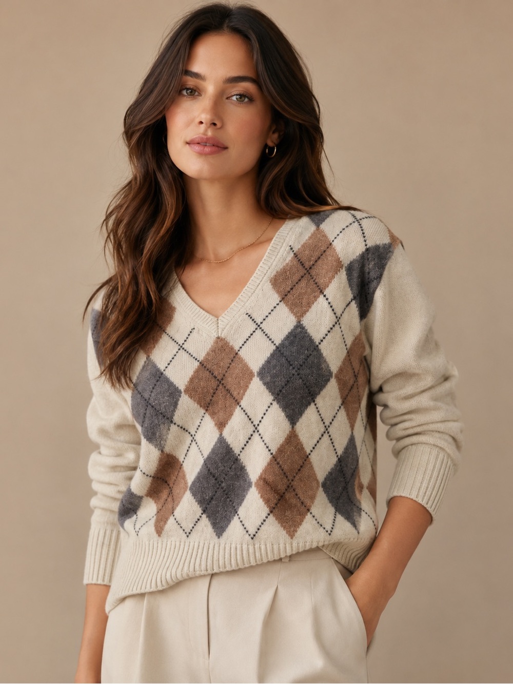 Alex Mill Argyle Wool Alpaca V-Neck Sweater Size L NWT